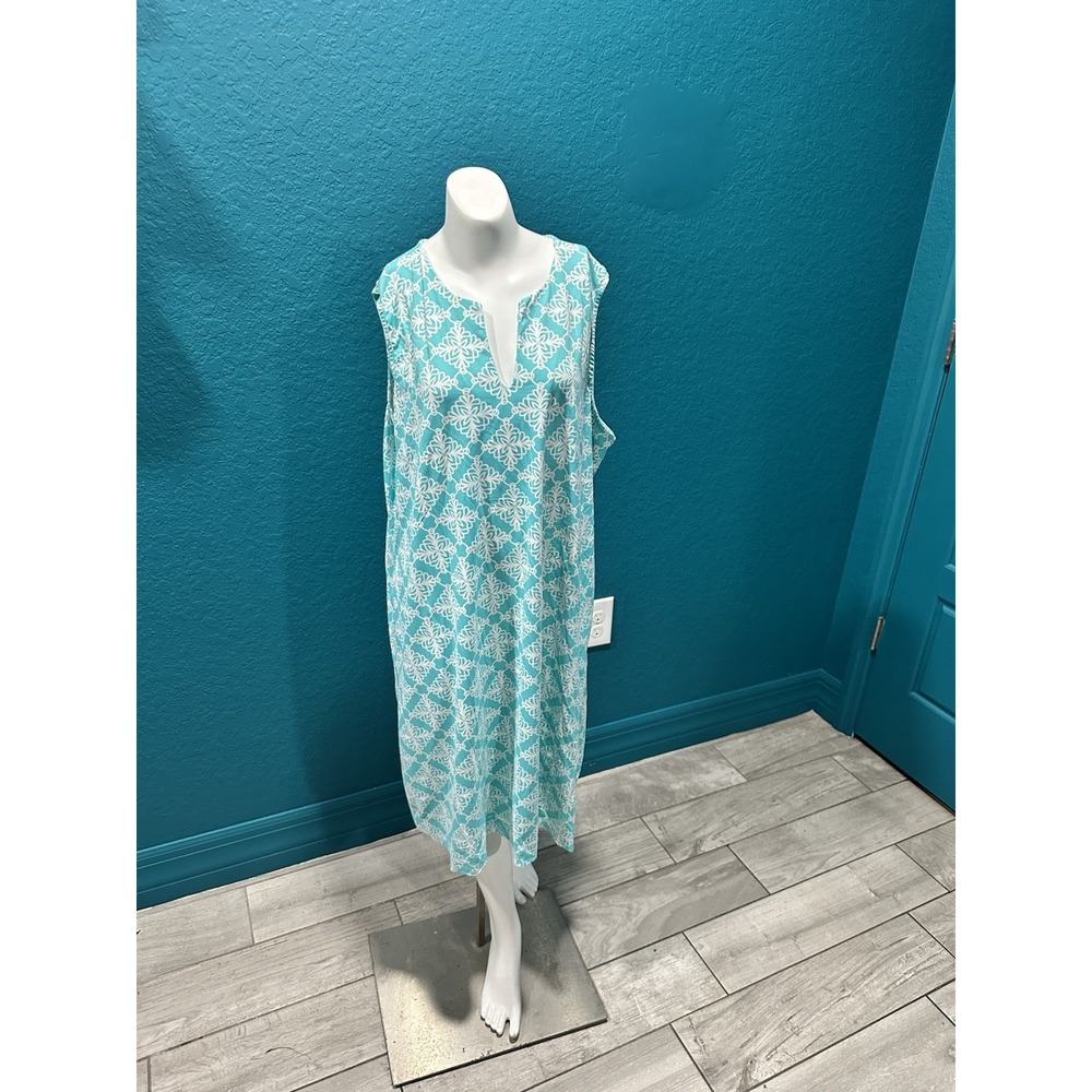 Lulu B Light Blue & White Geometric Sleeveless‎ Dress XL
